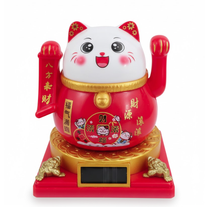 ADORNO SOLAR GATO ROJO SUERTE