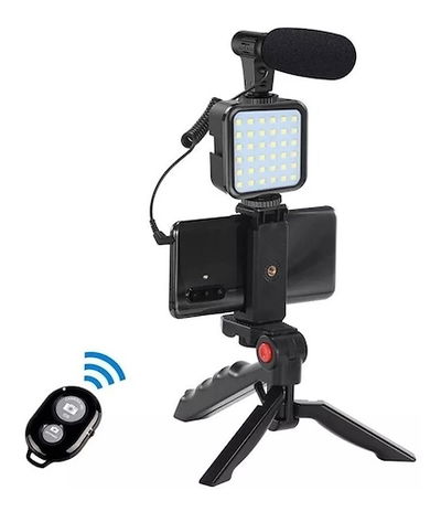 KIT VIDEO MAKING STREAMING TRIPODE LUZ LED MICROFONO AY-49