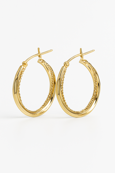 Aros Argollas Doradas con doble textura 54