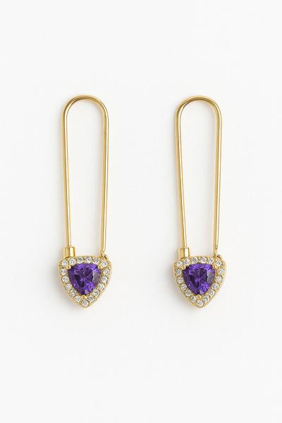 Aros Largos Dorados con corazón de Cristal 130