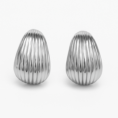 Aros Acero Quirúrgico Plata Rayado en relieve-  J53