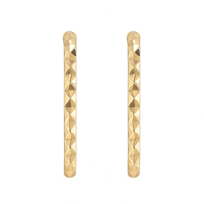 Aros  Largos de Acero dorado con textura facetada - J113
