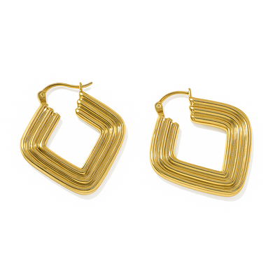 Aros Dorados Romboidales con diseño escalonado- J129