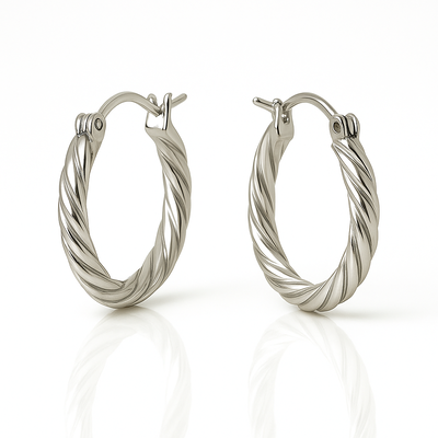 Aros tipo Argolla Plateado con diseño trenzado  -J292