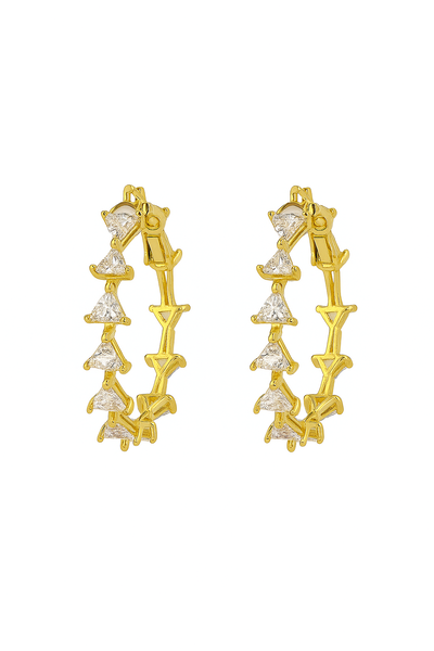 Aros Argollas doradas con circonias triangulares – Diseño moderno y eleganteJ83
