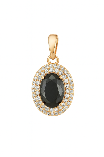 Dije Ovalado con Piedra Negra y Circonitas Brillantes 