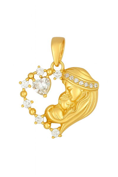 Dije Virgen María con Niño Jesús en corazón de Circonias