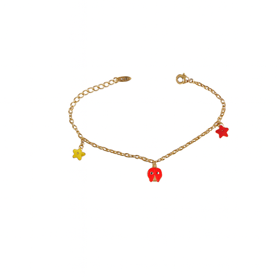 Pulsera Infantil Acero 316L con Dijes Flor Estrella Bichito