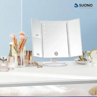 Espejo De Maquillaje Pantalla Táctil Luz Led Giratorio 180