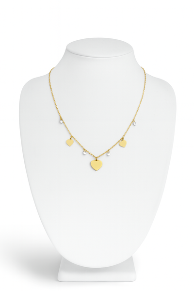 Collar Corazones y Cristales- Acero Quirúrgico 18 k
