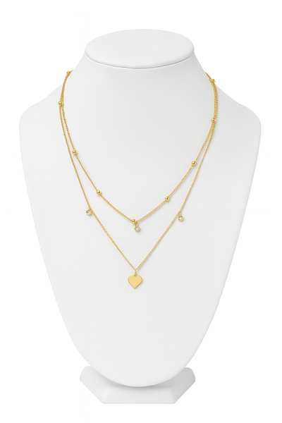 Collar Doble Corazón Tornasolado - Acero Quirúrgico con Baño de 18k