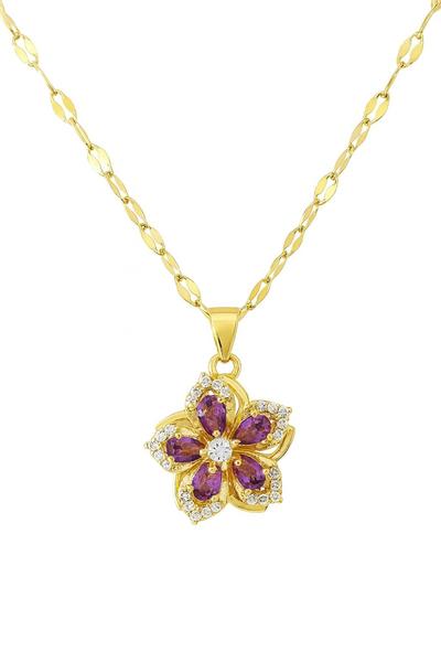 Collar Flor Giratorio- Acero quirúrgico Bañado en Oro 18 k