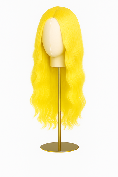 Peluca Amarillo Neón /Ondulado/ Hilo Premium HD