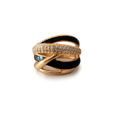 Anillo Glam Oro & Negro con Circonitas 