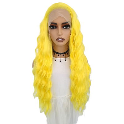 Peluca Amarillo Neón /Ondulado/ Hilo Premium HD