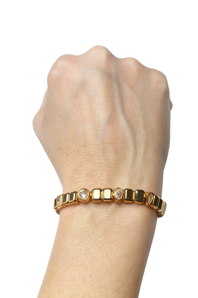 Pulsera Acero Baño 18k con Figuras de Circonias Blancas