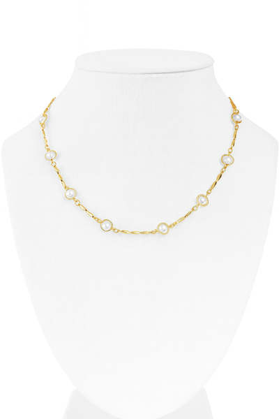 Collar Acero Quirúrgico Bañado en Oro 18K estilo bisel con Circonitas Blancas Facetadas