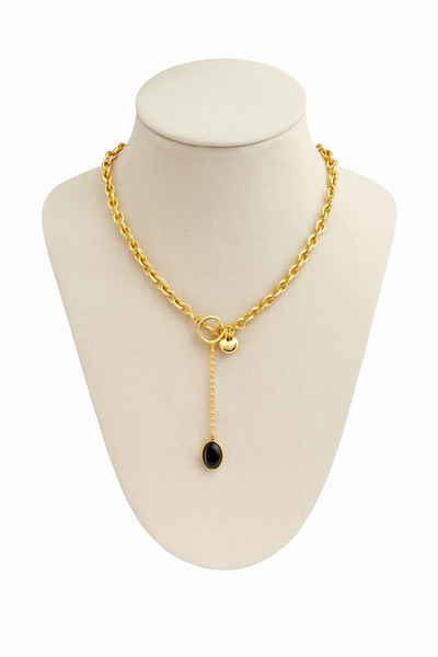 Collar Dorada Mujer Acero Quirúrgico baño Oro 18k con Piedra Negra Circonia