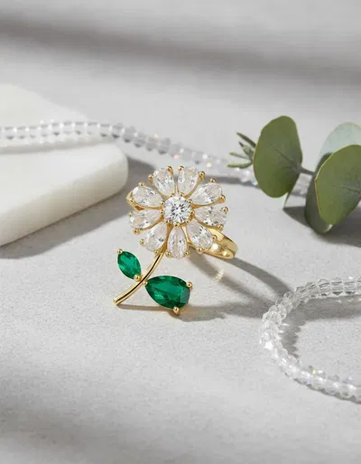  Anillo Giratorio Antiestrés Flor de Circonitas