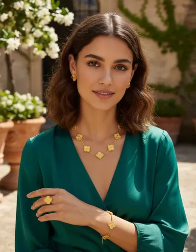 Conjunto Trébol Dorado de la Suerte y Elegancia 