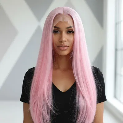 Peluca Rosa Glam/ Lacio/ Hilo Premium HD/80 CM