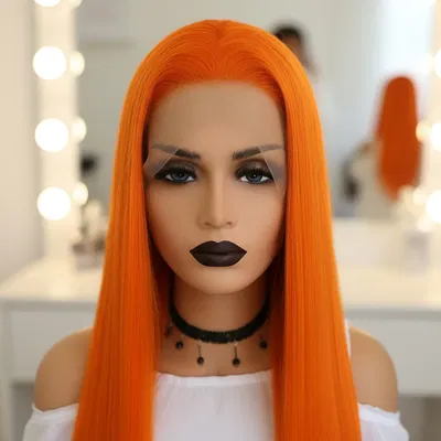 Peluca Naranja Glam/ Lacio/ Hilo Premium HD/80CM
