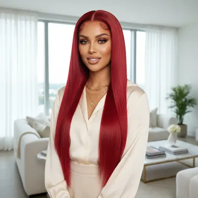 Peluca Rojo Fuego/ Lacio/ Hilo Premium HD