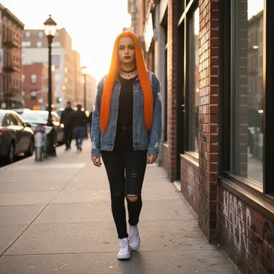 Peluca Naranja Glam/ Lacio/ Hilo Premium HD/80CM