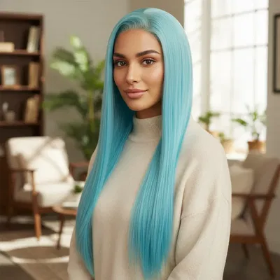 Peluca Celeste Aqua/ Lacio/ Hilo Premium HD