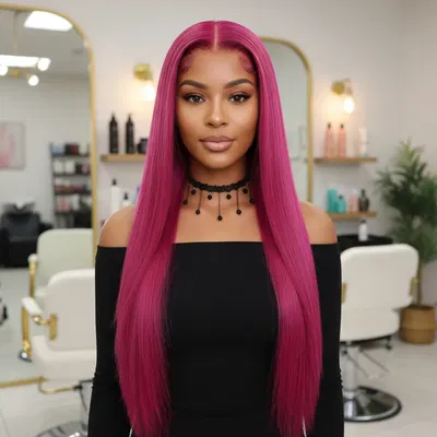 Peluca Magenta Intenso /Lacio/Hilo Premium HD