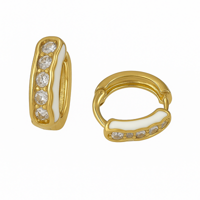 Aros tipo Argolla Dorados con Esmalte y Circonias -J134