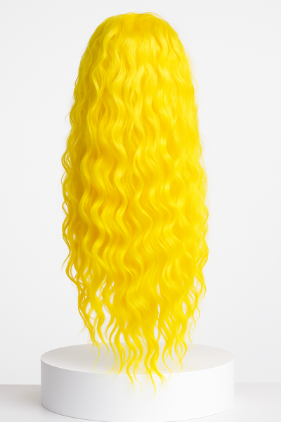 Peluca Amarillo Neón /Ondulado/ Hilo Premium HD
