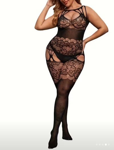 CAT SUIT PLUS SIZE DE RED CON STRASS BLANCO