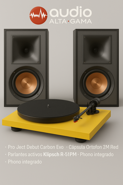 COMBO BANDEJA GIRADISCOS PRO JECT Y PARLANTES KLIPSCH POTENCIADOS