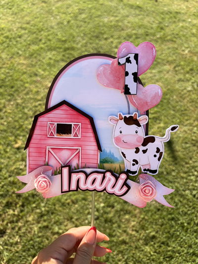 Cake topper vaca editable en canva (digital)