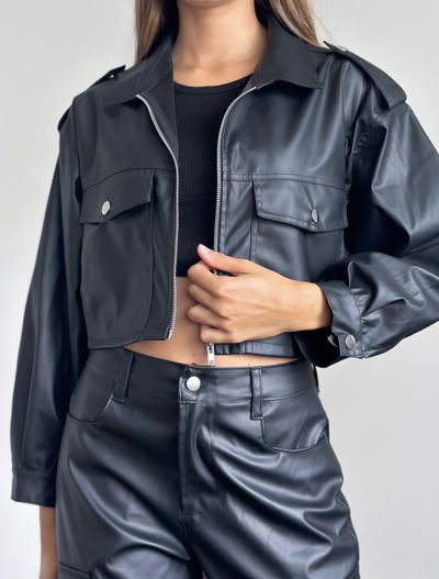 Chaqueta Crop Top Ecocuero