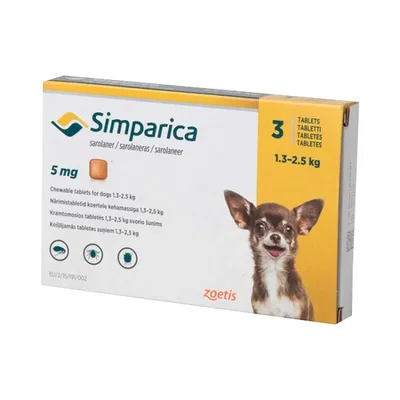 Simparica Tab para Perros de 1,3 a 2,5 kg | Antipulgas y Garrapaticida Oral