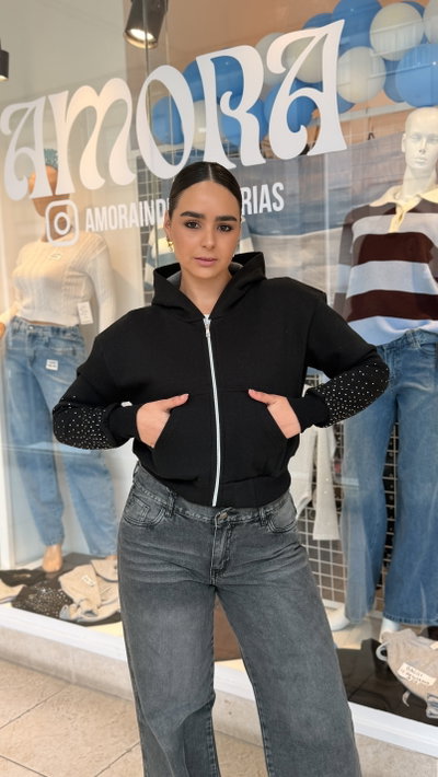 CAMPERA CROP CON BRILLO