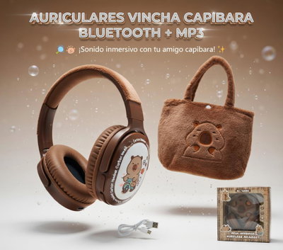 Auriculares Vincha Capibara Bluetooth + MP3 con Cartera. 🎧🐾✨