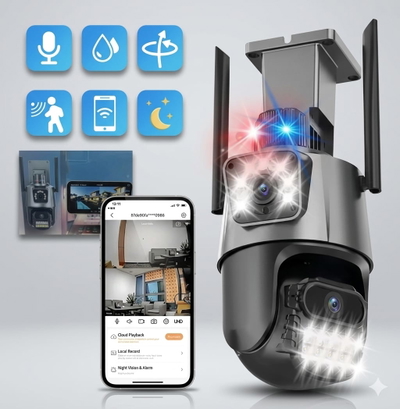 Cámara Smart Wifi 360 IP Doble V380-DM06 con Sirena. 🌙🔊