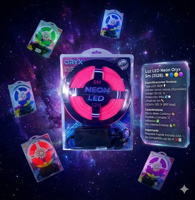 Luz LED Neón Oryx 5m (3528). 🌟🔵🔴