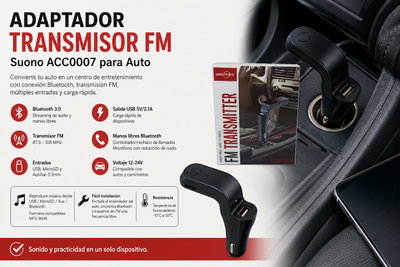 Adaptador Transmisor FM Suono ACC0007 para Auto. 🔌🎵