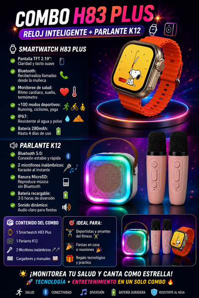 Combo H83 Plus Reloj Inteligente + Parlante K12 ⌚️🔊