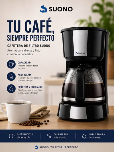 Cafetera de Filtro SUONO 600ml. ☕⚡🔥
