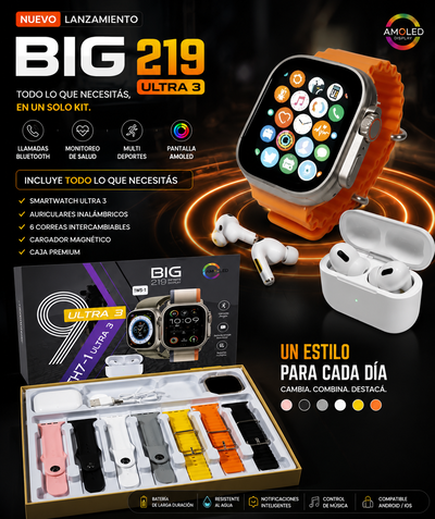 Combo de Reloj Inteligente TH7-1 Ultra 3 + Auriculares Bluetooth. 🎧🔥