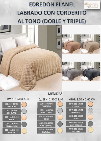 EDREDÓN FLANNEL TRIPLE CON CORDERITO