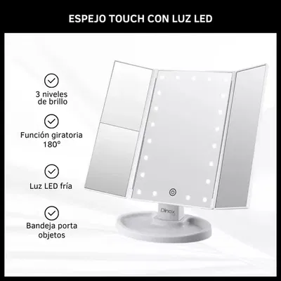 ESPEJO CON LUZ 3 PARTES DINAX