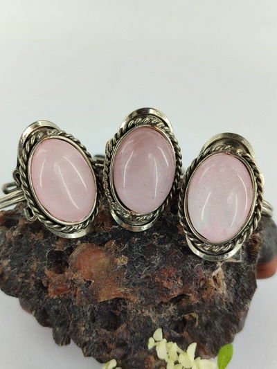 Anillo de Piedra Agata Rosa Esmaltada Brasil de Alpaca