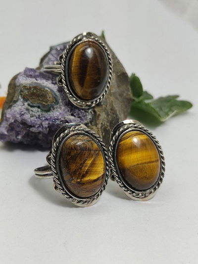 Anillo de Piedra de Ojo de Tigre de Alpaca