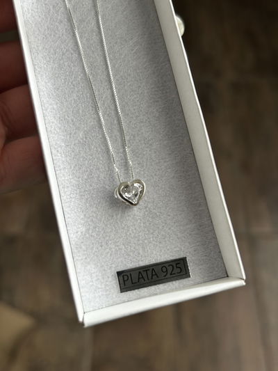Conjunto Cadena Veneziana fina con Dije Susanito CorazГіn Blanco 8mm de Plata 925
